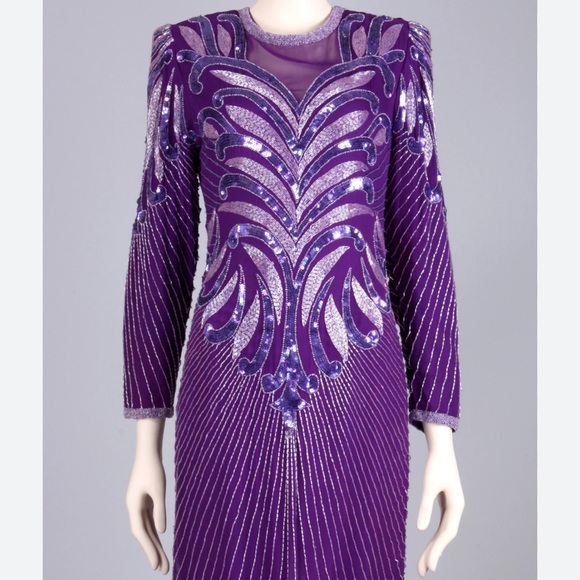 Scala Purple Intricately Beaded Sequined Silk Dress Size Small - Picture 1 of 10